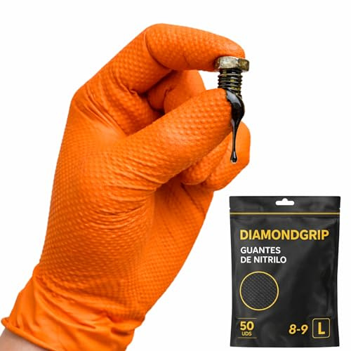 AFA Prime 50 guanti doppio diamante monouso nitrile arancione – professionali fino a 10,4 grammi tripla resistenza | guanti da lavoro per officina, industria, pulizia e casa | L