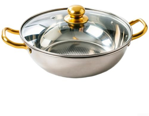 Set di pentole in acciaio inox color oro con coperchi in vetro ventilato per fornelli elettrici a gas a induzione, da 37 cm a 42 cm (37 x 9 cm)