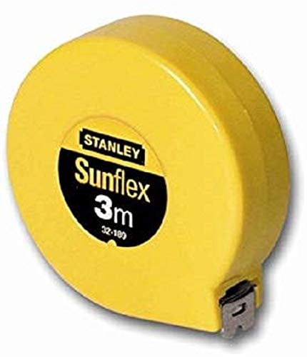 Stanley 0-32-189 Mesure 3 M X 12,7 mm Sun Flex Fabriqué en France - Ruban en Acier Laqué - Boitier Abs Antichocs - Retour Automatique du Ruban - Crochet Coulissant et Position du Zéro Réel
