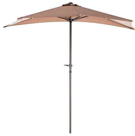 LOLAhome Parasol de pared de 250x125 cm, Marrón Topo, mástil Ø38mm de aluminio Marrón, con Antiviento y Manivela, Elegante y Duradero, tratamiento Anti-corrosión, Para Exterior, Jardín, Terraza