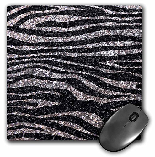3drose LLC 20,3 x 20,3 x 0,6 cm Maus Pad, silber und schwarz zebra drucken Faux Bling Foto nicht die tatsächliche Glitter Fancy Diva Girly Sparkles (MP 113176 1)