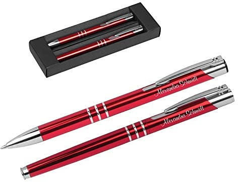 Kugelschreiberset Kugelschreiber und Rollerball mit Gravur Geschenk hochwertig | bestandene Prüfung Geschenk | personalisierte | blauschreibend (rot)