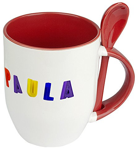 digital print Namenstasse Paula - Löffel-Tasse mit Namens-Motiv Design Magnetbuchstaben - Becher, Kaffeetasse, Kaffeebecher, Mug - Rot