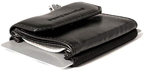 Petit portefeuille pratique VEGAN, fin, léger, compact, 5,5 cm x 7 cm, cuir synthétique - Space Wallet 2.0 Push avec poche à monnaie supplémentaire et bouton-pression - tissu élastique - petit porte-monnaie, poche, petit sac