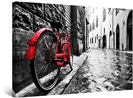 Startonight Leinwandbilder Schwarz und Weiß Fahrrad rosa, Doppelansicht Überraschung Modernes Dekor Kunstwerk Gerahmte Wand Kunst Ursprüngliche Fertig zum Aufhängen Wohnzimmer Groß 80 x 120 cm