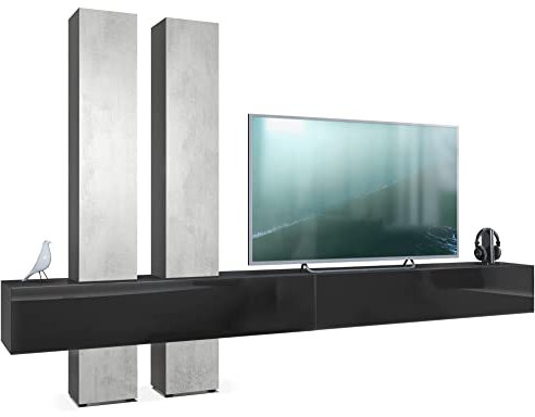 Vladon Wohnwand Moja, Made in Germany, Schwarz matt & Schwarz/Beton Oxid Optik - Moderne Anbauwand für Ihr Wohnzimmer (BxHxT) 330 x 204 x 39 cm