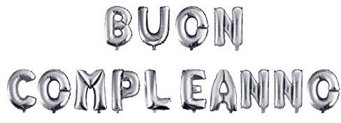 Vetrineinrete® Palloncini Buon Compleanno Scritta Gigante Decorazioni per Festa Party Festone Striscione Gonfiabile con Cannuccia Vari Colori (Argento) M52