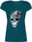 T-Shirt Damen V Ausschnitt - Kompatibel Oktoberfest - Totenkopf mit Filzhut - L - Türkis - Trachten Shirt Tshirt Bayern trachtenshirt weiter t-Shirts trachtenlook bayrische Tshirts bayrisches