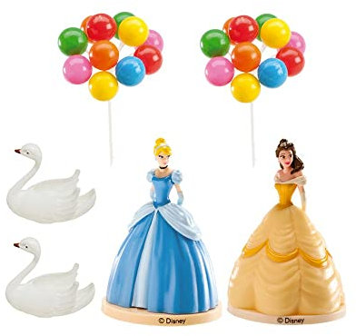 dekora - Tortendeko Geburtstag Set Torten Deko Geburtstag Set mit Belle und Aschenputtel Figur und Cake Topper - Torten Zubehör aus PVC 350091 Mehrfarbig 8.5 cm