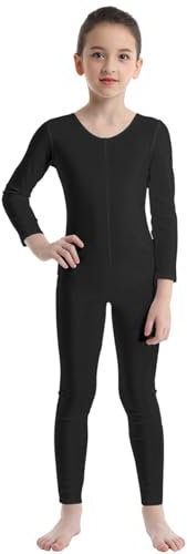 FEESHOW Kinder Mädchen Ballettanzug Tanz Trikot Gymnastik Ganzkörperanzug Bodysuit Einteiliger Overall Jumpsuit für Sport Training Übungen Auftritt Schwarz 122-128
