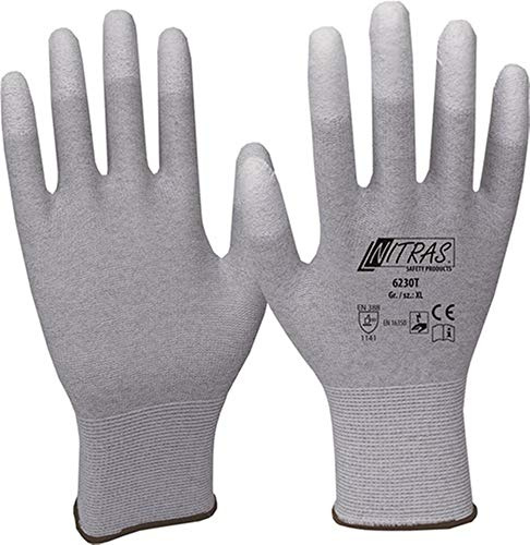 Nitras ESD-Handschuhe 6230T, antistatisch, touchscreenfähig, teilbeschichtet auf Fingerkuppen - 12 Paar, Größe:11