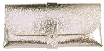 TENDYCOCO Mode Brillenetui Schnalle Clamshell PVC Leder Brillenetui Handgearbeiteter Softcover-Beutel (Golden)
