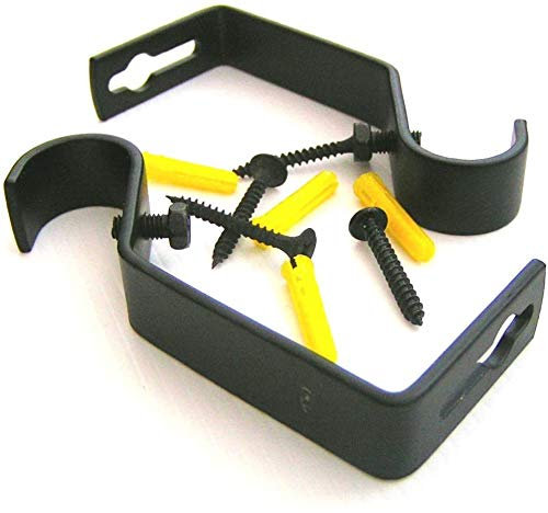 HomeElabador® Lot de 2 supports de tringle à rideaux en métal noir avec vis pour tringles à rideaux de 28 mm, supports muraux robustes