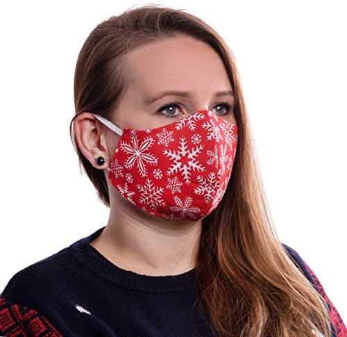 Premium Atmungsaktive Dreilagig Mundschutz Behelfsmaske - Wiederverwendbar Gesichtsschutz für Damen und Herren - Gesichtsmaske, Stoff Maske Rot Baumwolle Waschbar - Schutz für Mund und Nase