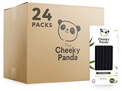 The Cheeky Panda - Bambus Strohhalme - 24x 250 Stück - Farbe: Schwarz - Umweltfreundliche & biologisch abbaubare Trinkhalme - Ideal für Drinks, Cocktails & Smoothies
