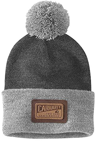 Carhartt Men's Knit Pom Cuffed Craftsmanship Patch Beanie, Coal Heather, OFA