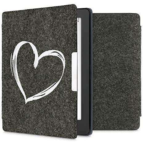 kwmobile Custodia compatibile con Kobo Aura H2O Edition 2 - Cover a libro per eReader - Protezione in feltro - Flip Case - Cuore bianco/grigio scuro