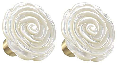 Nupuyai 2 Stück Rosenform Möbelknöpfe aus Muschel Vintage Schubladenknöpfe mit Schraube für Möbelknauf Griff Schubladengriffe Ring Ziehgriffe Schrankknöpfe