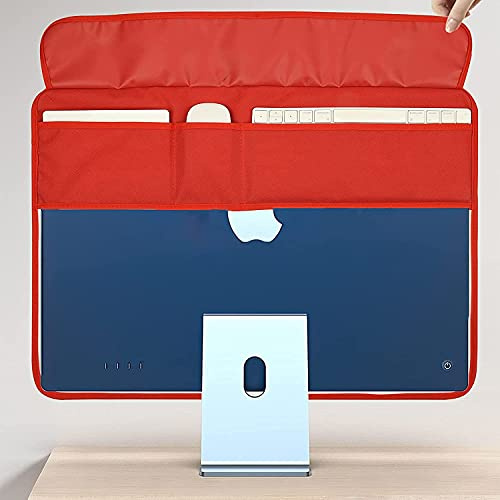 WESAPPINCcomputer Monitor Dust Cover for iMac 24”, PU Leather Protective Screen Dust Cover Sleeve with Rear Pocket Compatible with iMac 24 inch (24inch, Red)