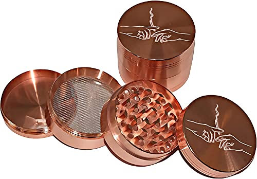 Kräutermühle aus Metalllegierung, 4 Stück, mit Kief-Catcher, Haifischzähnen und magnetischer Oberseite – Mühle für trockene Kräuter und Gewürze (50 mm)