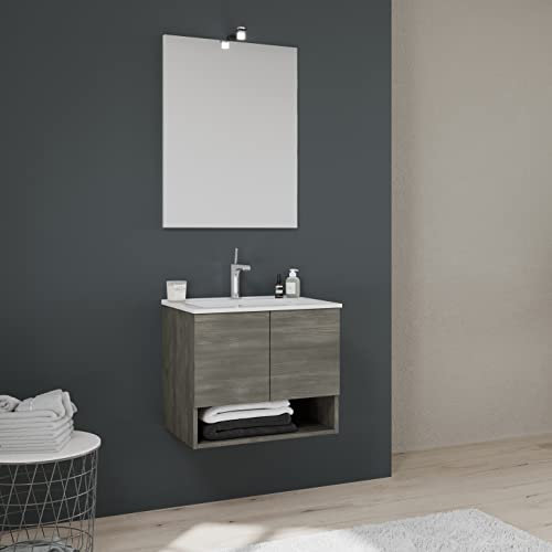 Kiamami Valentina Mobile bagno sospeso 60cm con ante e vano a giorno grigio scuro Venezia