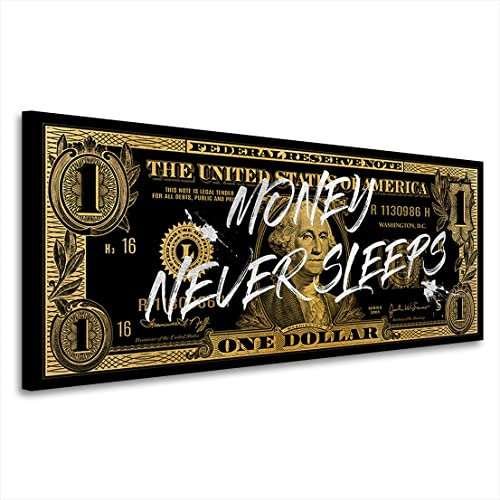 Kunstgestalten24 One Dollar Money Never Sleeps Bild Pop Art Style Leinwandbild | Kunstdruck | Wanddeko | Street Art | Gemälde | Motivations Bilder | Wandbild 50x20x2cm