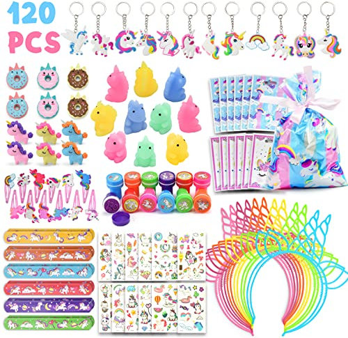 120 Stück Einhorn Mitgebsel Kindergeburtstag Mädchen - Einhorn Party Kindergeburtstag Gastgeschenke Mädchen, Einhorn Haarreif Schlüsselanhänger Geschenktüten Give Aways Kindergeburtstag Mädchen