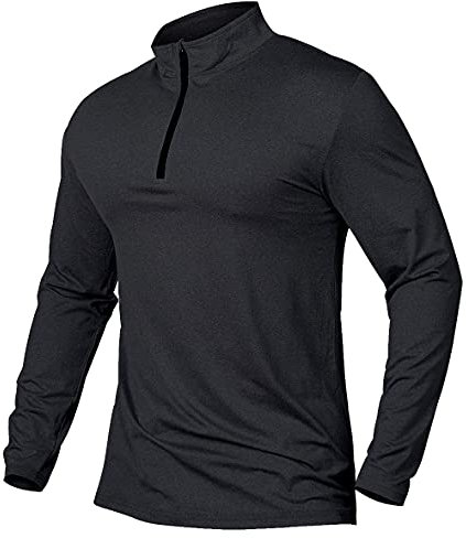 CARWORNIC Men's Sports Tops 1/4 Zip Long Sleeve Gym Running Shirts Quick-Dry Golf Tops Outdoor Fishing Hiking Polo Shirts Black