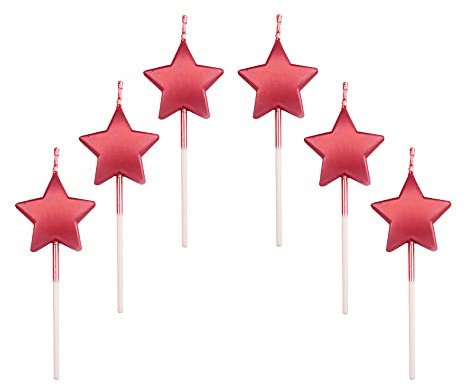 Star Birthday Candles,6 Pcs Metallic Exquisite Cake Candles for Birthday Wedding Party Cupcakes Topper Decorations Anniversary Valentines Day,Red