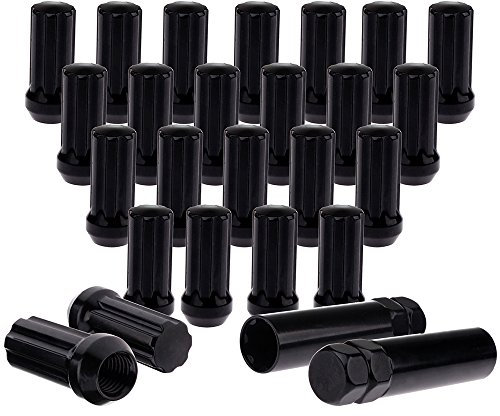 SCITOO Radmuttern, 24 Stück, 14 x 2, hoch, 2 x 0,90 Radmuttern mit geschlossenem Ende + 2 Steckschlüssel-Ersatz, passend für Ford für Lincoln, OEM-Fabrik, Schwarz