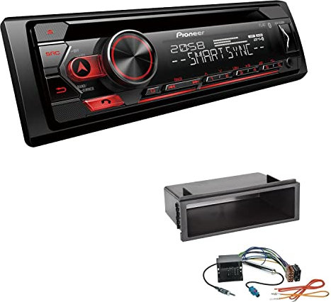 Pioneer DEH-S320BT 1-DIN Autoradio Bluetooth CD-Tuner USB Spotify inkl. Einbauset passend für Volkswagen VW Polo 9N bis 2009 schwarz mit Quadlock