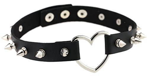 Clyhon Collar de gargantilla de cuero sintético punk rock gótico anillo de remaches con punta ajustable, Collar de cuero ajustable Punk PU Collar Goth Fans, Collar con colgante para mujeres y niñas