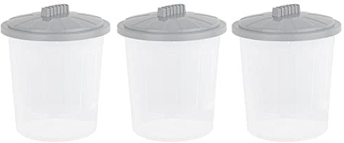 (Set of 3) 8L Litre Clear Plastic Bin Fun Bin Storage Box Dustbin With Grey Twist Lock Lid Trash Can Paper Waste Rubbish Bin Kitchen Bin Storage For Animal Feed Toys Bedroom Bathroom Home Office