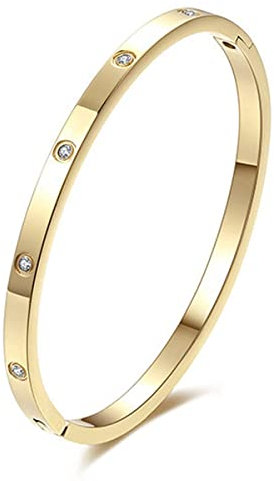 CCAIPU 18K Gold Plattiert Armreif für Damen, 4MM Titanium Stahl Kristall Armband Freundschaft Geschenke für Frauen Mutter Mädchen (Gold)