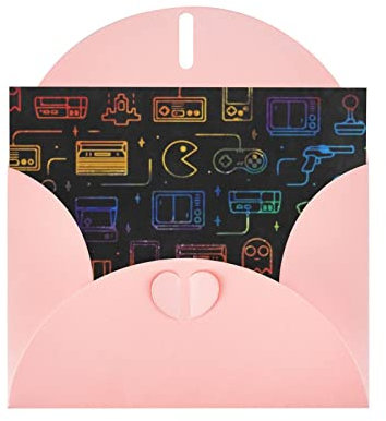 Pinkes Spiel-Video-Gaming-Muster, hochwertiges Perlpapier-Grußkarte: 10,2 x 15,2 cm, für Geburtstagskarte, Valentinstag, Hochzeitstag, Abschlussfeier, Einladungskarte usw.