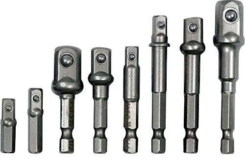 YATO YT-04639, Hex Socket Adapter Set 8 pcs, 1/2, 3/8, 1/4 Hex Shank