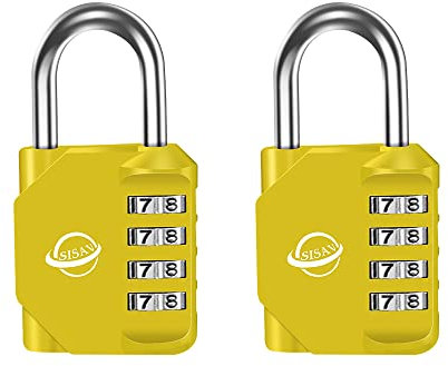 SISAV Cadenas à Combinaison 4 Chiffres Pour Usage Extérieur,Pour Casier de Gymnase Scolaire,Casier de Sport,Portail de Clôture,Portail,Loquets et Boîte à Outils,Jaune (2 Pièces)