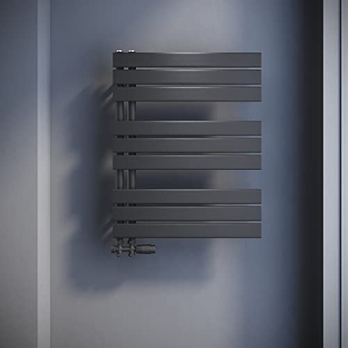 SONNI Badheizkörper Flach Handtuchtrockner 762 x 600 mm Anthrazit Handtuchwärmer mit Multiblock Seitenanschluss Panel Handtuchheizkörper 781W