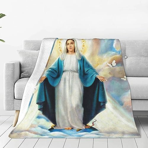 Jungfrau Maria Überwurfdecke Mutter Gottes Decke religiöse Geschenke für Frauen Mann christlicher Glaube Gebet katholische Schrift Dekor Decke warm weich Plüsch Fleece Flanell Decke für Erwachsene