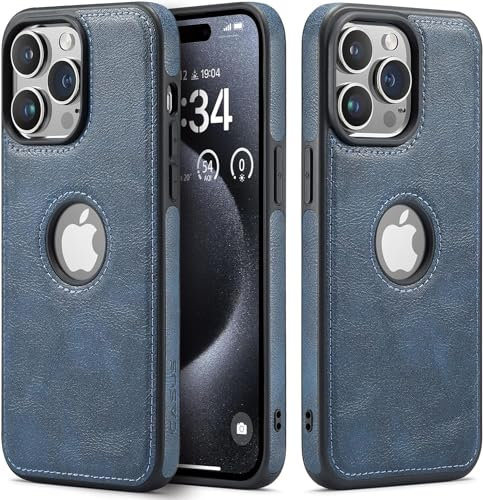Sibada Custodia in pelle per iPhone 15 Pro, con logo, visibile, in pelle di alta qualità, classica, elegante, sottile, per iPhone 15pro (2023) da 6,1, blu marino