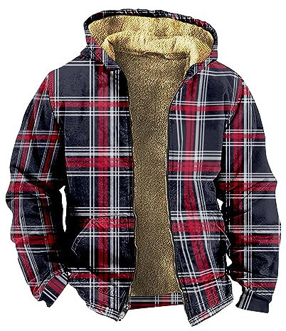 LUNULE Fleecejacke Herren Softshell Jacke Herren Rettungsdienst Jacke Herbst Winter Warm Plaid Fleece Holzfällerhemd Mit Kapuze Lässige Outdoor Kariertes Heiz Jacke (Dark Blue, 7XL)