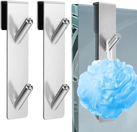 ZARADU 2 Pezzi Gancio Accappatoio Doccia,Appendi Accappatoio Bagno,Gancio Doccia Per Senza Forature,Appendi Accappatoio Doccia,Ganci Per Porta Doccia,Per Porta Doccia In Vetro Bagno(Argento)
