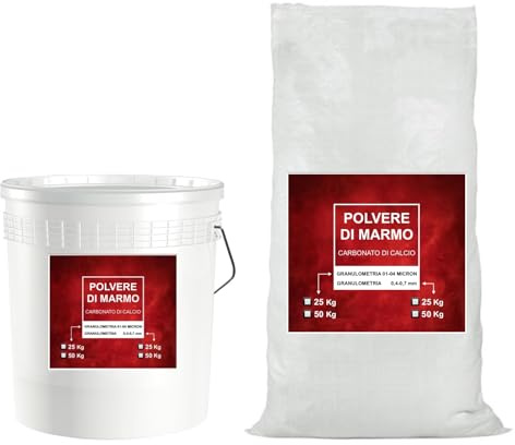SABBIA POLVERE DI MARMO CARBONATO DI CALCIO PURO conf DA 8/25 KG - SACCO DA 50 KG (GRANULOMETRIA 100-400 Micron, 25 Kg)