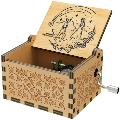 HLZK Anime Howl Handkurbel Spieluhr, antike geschnitzte hölzerne Heulen Sophie Spieluhren für Geburtstag, Weihnachten/Neujahr (Holz-Style-A), HL-06