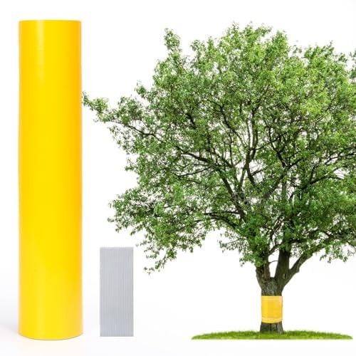 HAKOTOM Leimringe für Obstbäume Selbstklebend 25cmX5m Leimfalle Baumleimring Klebeband Raupenleim für Bäume Klebrige Insektenfallen mit Kabelbinder Baumschutz für Kirschbaum Apfelbaum Pflaumenbaum