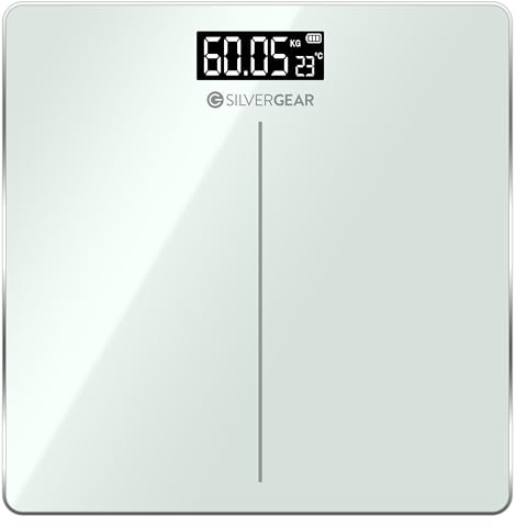 Silvergear® Balance Numérique Avec Haute Précision | Pèse-Personne Mit Écran LCD | Balance De Poids Corporel, Haute Précision Avec Température Ambiante | Balance Numérique, Économise Énergie | Blanc
