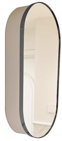 JCSRYD Spiegelschrank Bad Badezimmerschrank mit Spiegel Badschrank Hängend, 45 * 13 * 90 cm, Eintürige Badezimmer Spiegelschrank mit Edelstahlrahmen (Color : Negro)