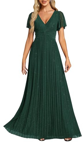 Ever-Pretty Kleid Elegant Damen Festlich Lang Ballkleid Maxi Hell Abendkleider Elegant für Hochzeit A Line Kurze Ärmel EE11961