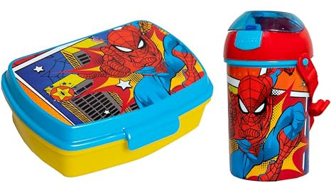 BRICOMIRAS Fiambrera y Sandwichera Infantil para Colegio y Recreo, Ideal para Merienda en el Parque (Fiambrera y Botella Spiderman)