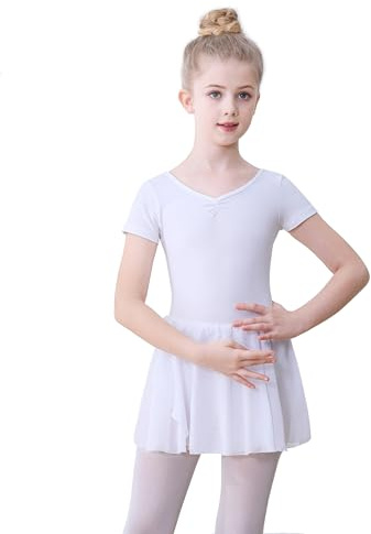 FONLAM Ballettkleidung Mädchen Kurzarm Tanzkleid Ballett Trikot Baumwolle Tanzkleid Tutu Tanzbody Ballettkleid Ballettanzug